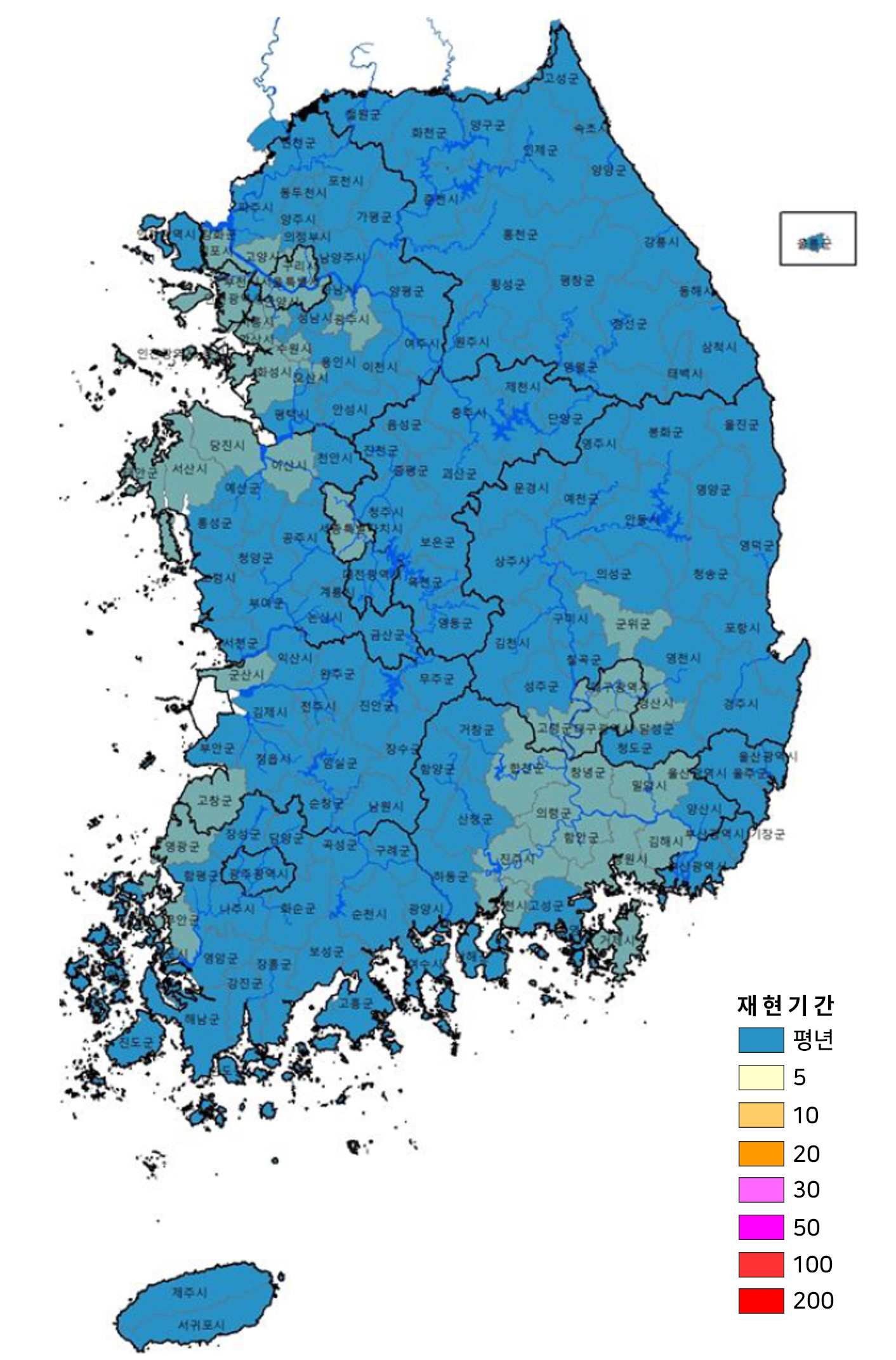 금년 가뭄빈도 지도 이미지