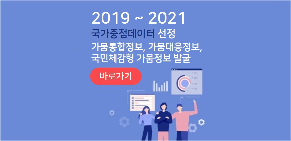 2019~2021 국가중점데이터 선정 가뭄통합정보, 가뭄대응정보, 국민체감형 가뭄정보 발굴 바로가기